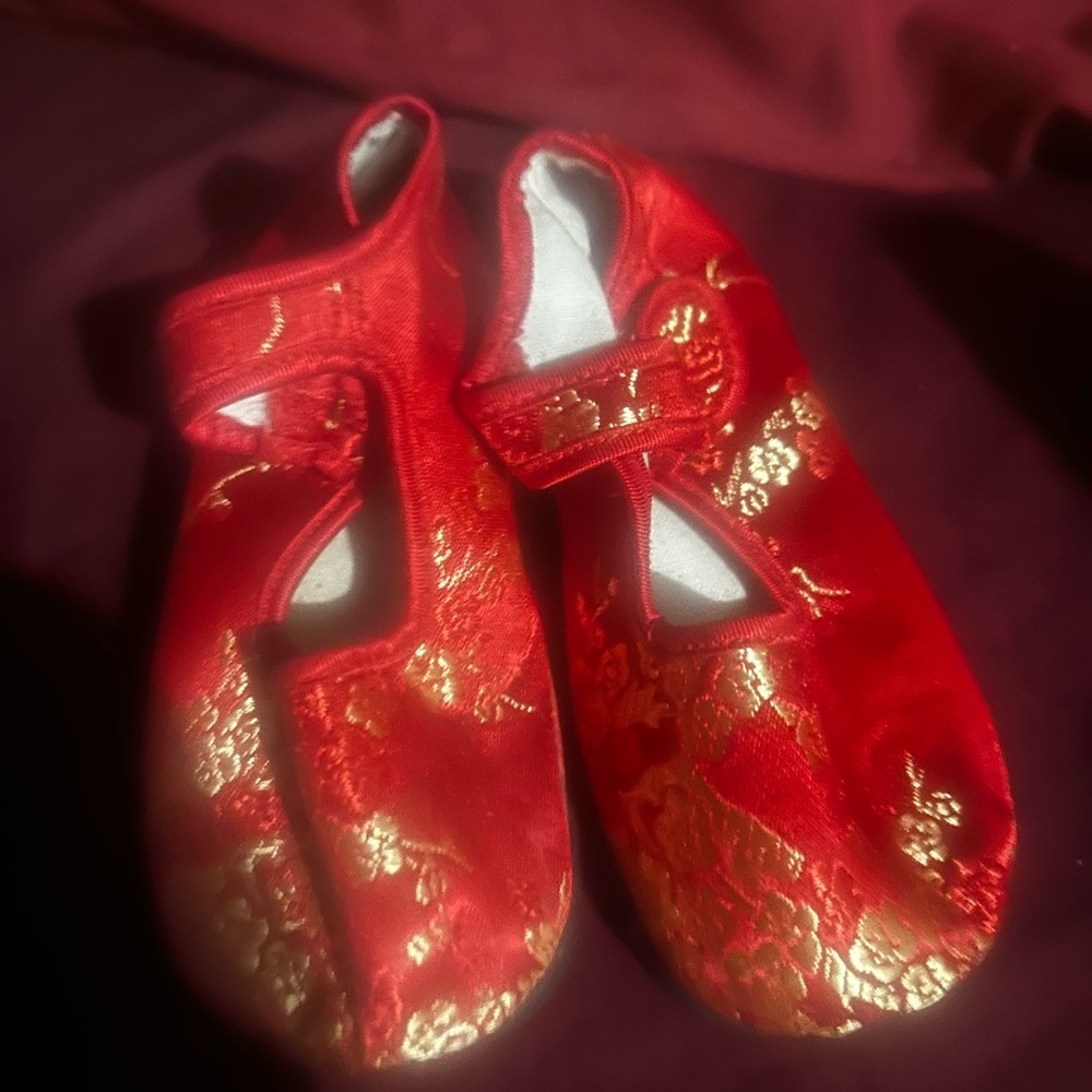 Red and Gold Floral Baby Shoes